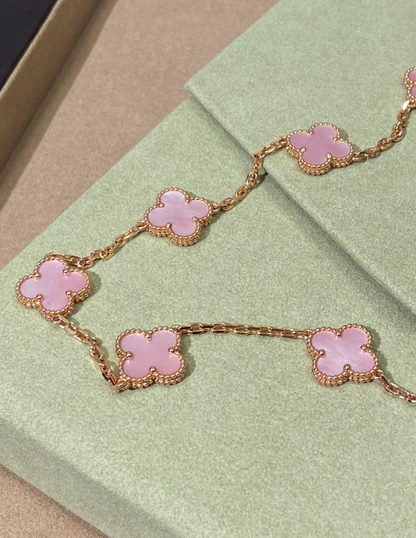 [Shinejoy Jewellery] Pink Necklace with Ten Clover Designs