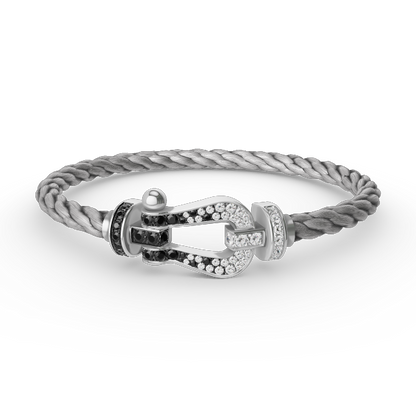 [Shinejoy]FORCE LARGE HORSESHOE BLACK WHITE DIAMOND BRACELET SILVER