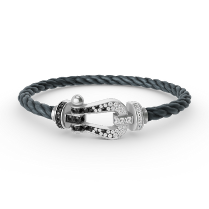 [Shinejoy]FORCE LARGE HORSESHOE BLACK WHITE DIAMOND BRACELET SILVER