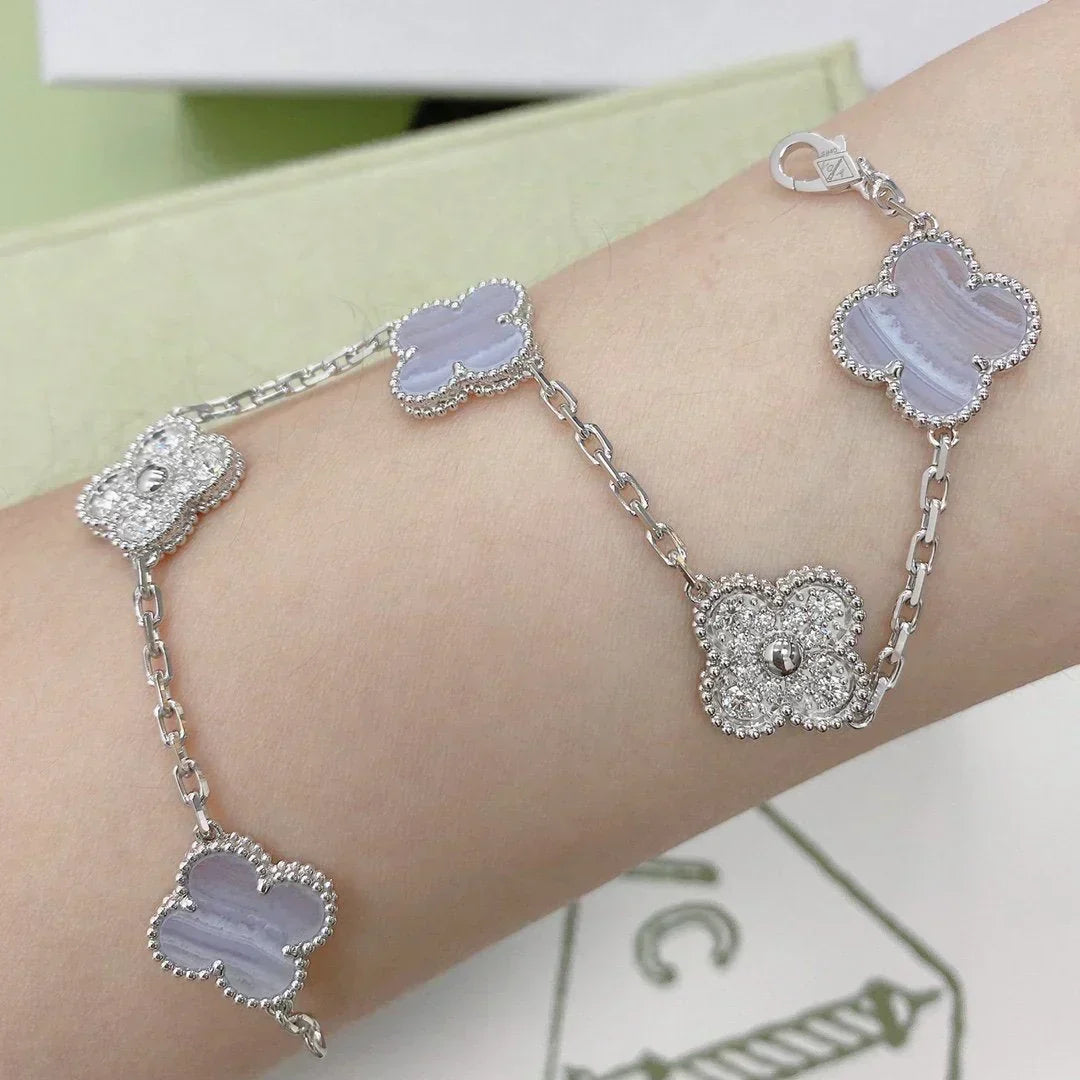 [Shinejoy] CLOVER 5 MOTIF PURPLE CHALCEDONY BRACELET COLLECTION