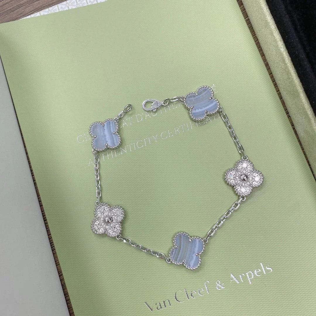 [Shinejoy] CLOVER 5 MOTIF PURPLE CHALCEDONY BRACELET COLLECTION