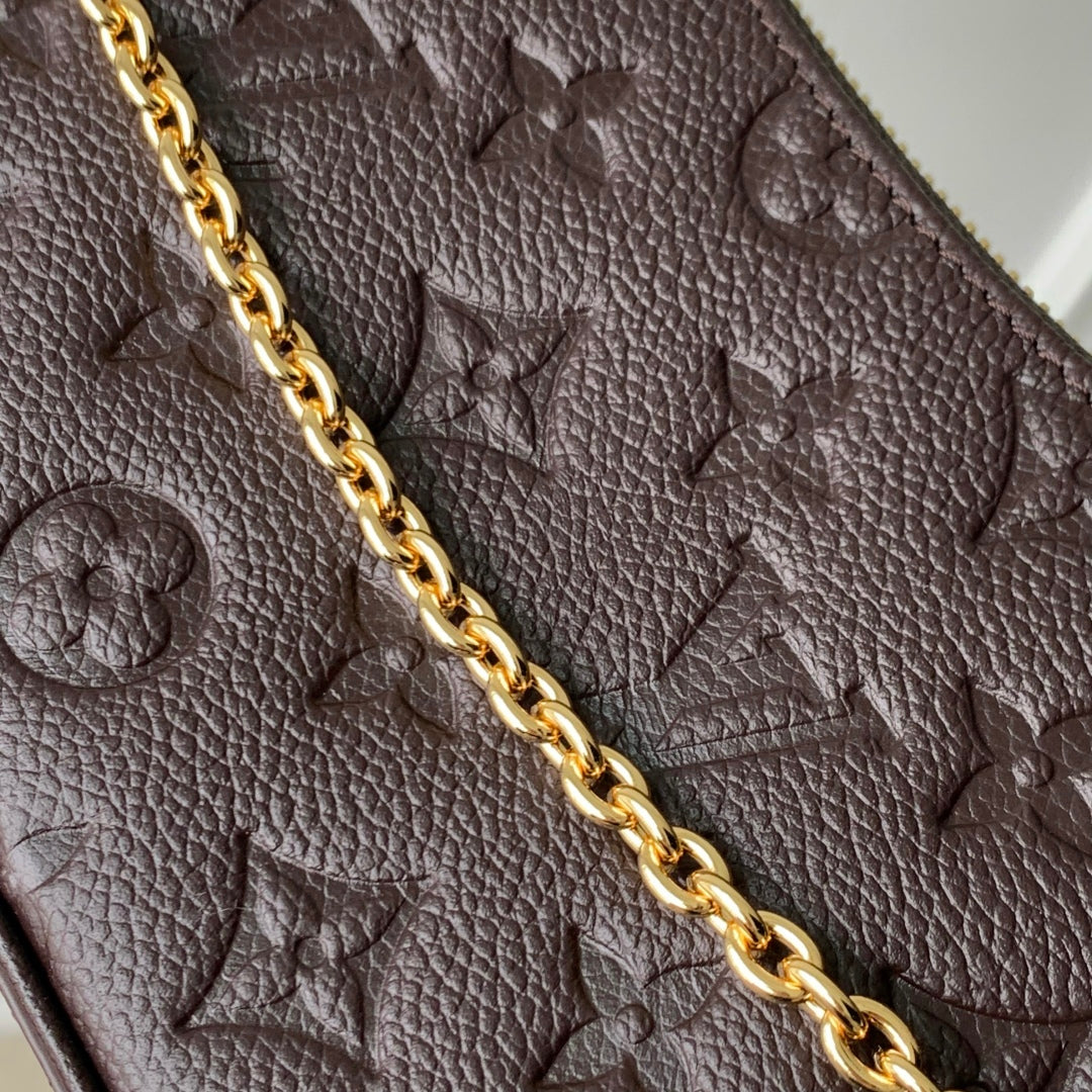 EASY POUCH ON STRAP 19 IN DARK BROWN MONOGRAM EMBOSSED LOGO CALFSKIN