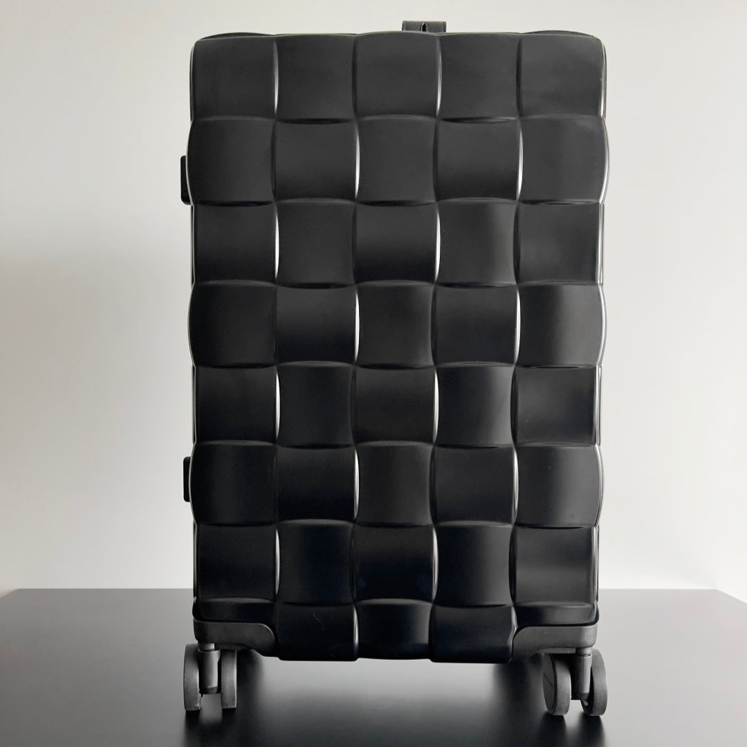 BOTTEGA VENETA 25S VALISE DE CABINE ODYSSEY MOTIF INTRECCIO 3D 55 CM EN CUIR DE VEAU NOIR