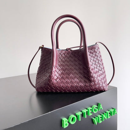 SAC CABAS RÉVERSIBLE PETITE PINACOTECA 24 EN PEAU D'AGNEAU MADDER BROWN ET DAIM BLEU CLAIR