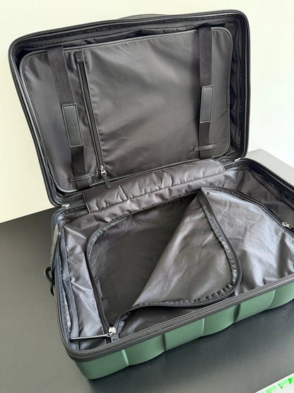 BOTTEGA VENETA VALISE CABINE 25S ODYSSEY EN CUIR DE VEAU OLIVE À MOTIF INTRECCIATO 3D
