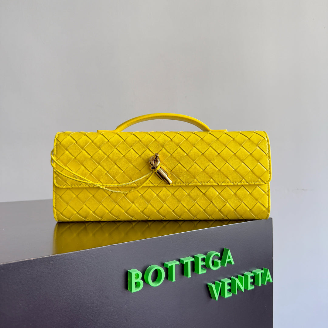 BOTTEGA VENETA 25S LONG CLUTCH ANDIAMO 31 EN CUIR DE VEAU JAUNE CITRON