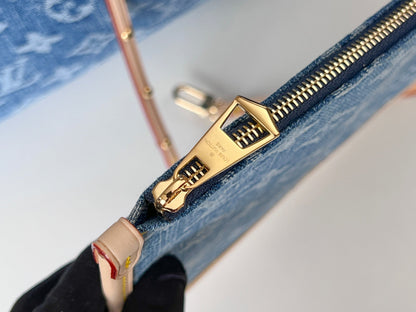 LV 25S CARRYALL 39 IN BLUE DENIM MONOGRAM LEATHER TRIM