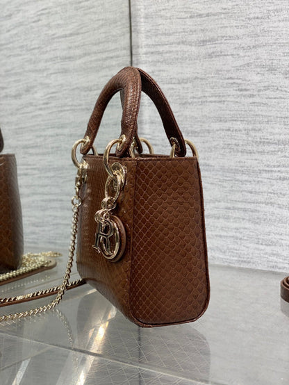 MINI 17 LADY BAG IN PEACAN BROWN METALLIC LAMBSKIN