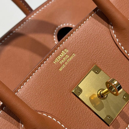 QUADRILLE BIRKIN 30CM IN GOLD SWIFT CALFSKIN AND BLACK/WHITE/BROWN TOILE CANVAS