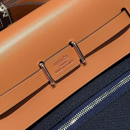 HERMES 25S MINI HERBAG 20 IN NAVY BLUE CANVAS SILVER HARDWARE