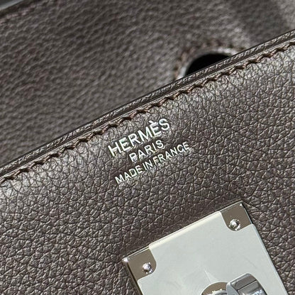 HERMES 25S SHOULDER BIRKIN 29 IN CHARCOAL BROWN CALFSKIN SILVER HARDWARE