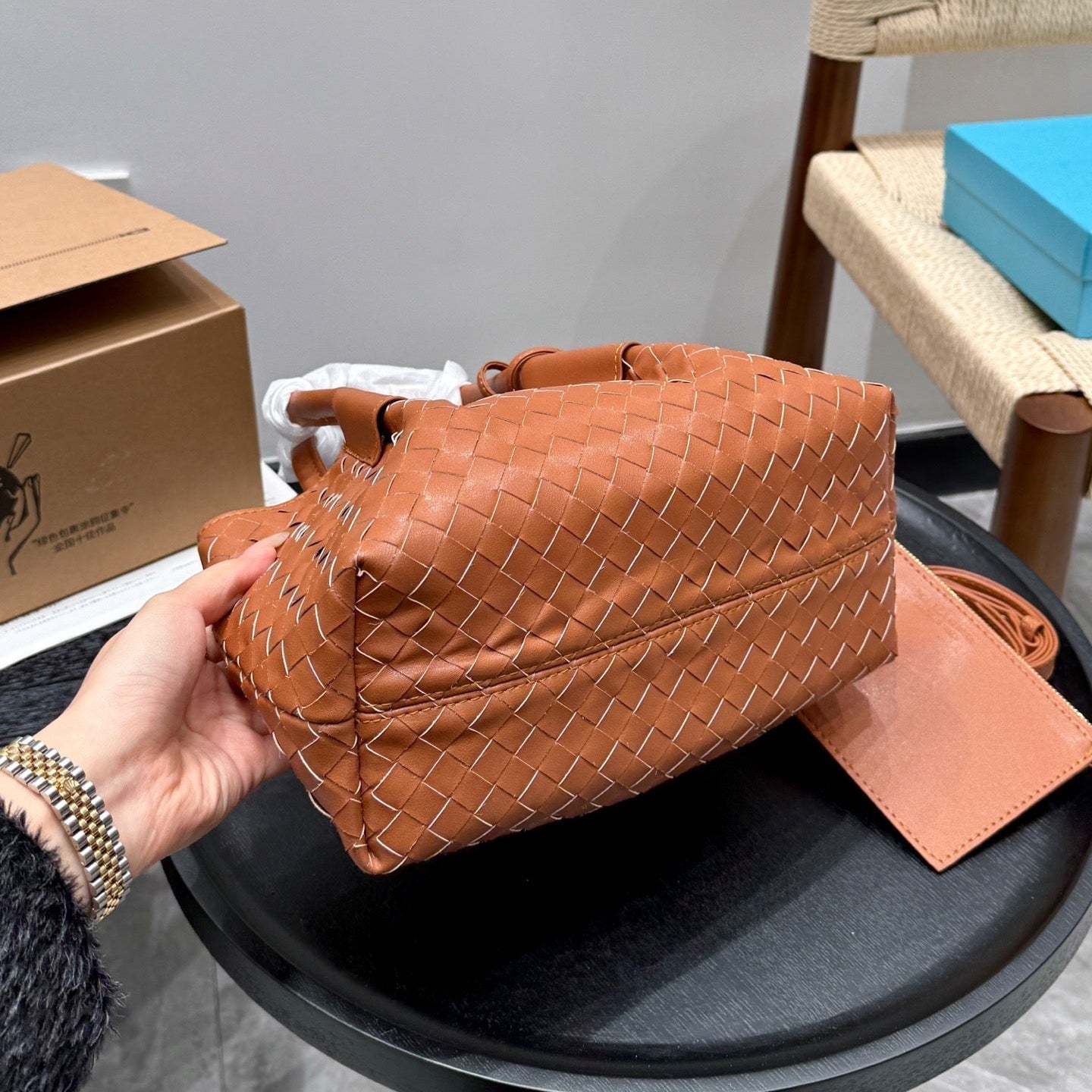 PETIT SAC CABAS PINACOCA 25 EN CUIR DE VEAU BRUN ROUILLE