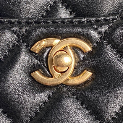 MAXI SHOULDER BAG CHAIN STRAP 28 IN BLACK CALFSKIN GOLD-TONE METALLIC