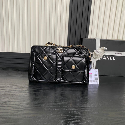 SAC BOWLING 29 EN CUIR DE VEAU LUSTRÉ NOIR ACCASTILLAGE DORÉ