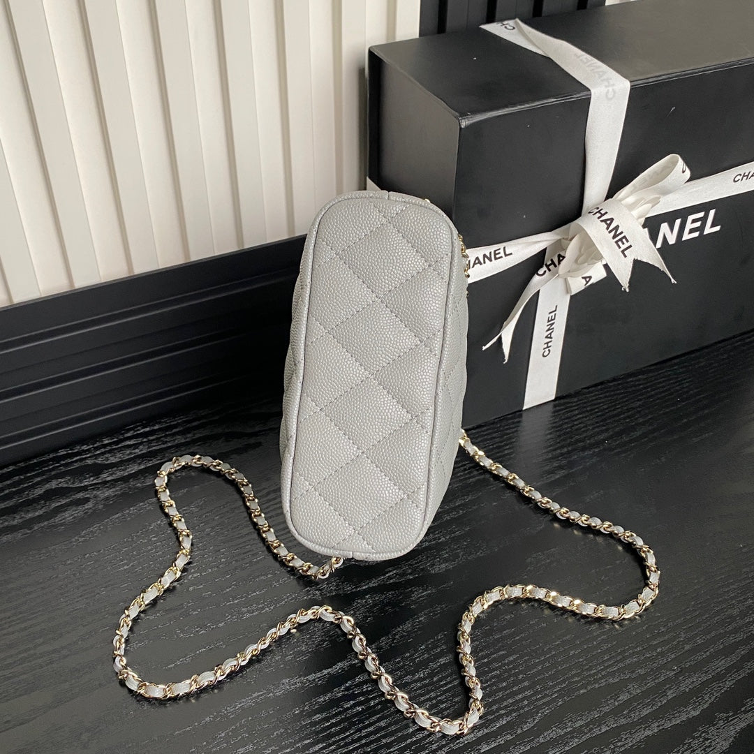 SAC HOBO 21 EN CUIR DE VEAU GRAINÉ RHINO GRAY, FINITIONS DORÉES