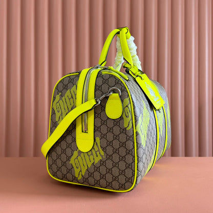 GUCCI CHROMA LARGE DUFFLE BAG 45 LIME GREEN IN GG MONOGRAM CANVAS