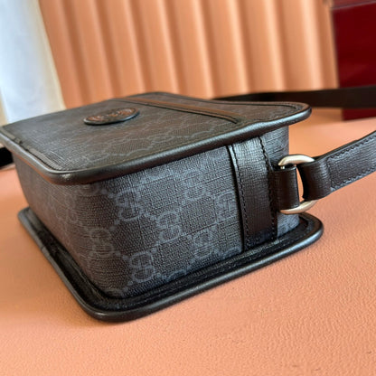GUCCI MINI BAG 22 GREY AND BLACK WITH INTERLOCKING G IN CANVAS