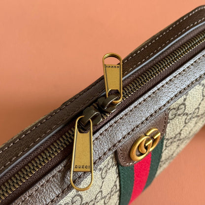 GG OPHIDIA SMALL CROSSBODY BAG 24 IN BEIGE CANVAS AND BROWN CALFSKIN