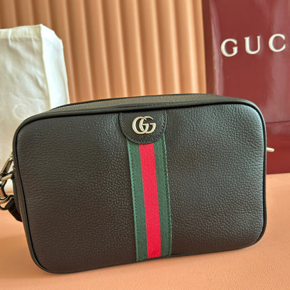 GUCCI 25S OPHIDIA CROSSBODY BAG 28 IN BLACK CALFSKIN