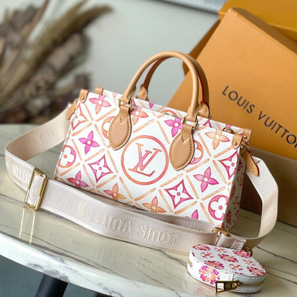 ONTHEGO EAST WEST 25 IN CORAL MONOGRAM TILES CANVAS