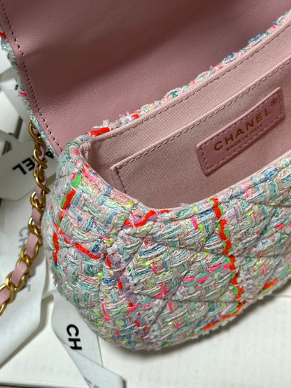 SAC À RABAT CC MINI 21 EN TWEED DE LAINE MULTICOLORE ROSE CLAIR