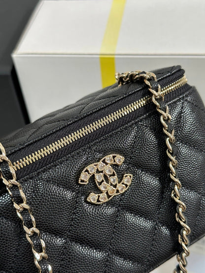 VANITY CASE 17 CRYSTAL STUDDED LOGO IN BLACK CALFSKIN GOLD HARDWARE