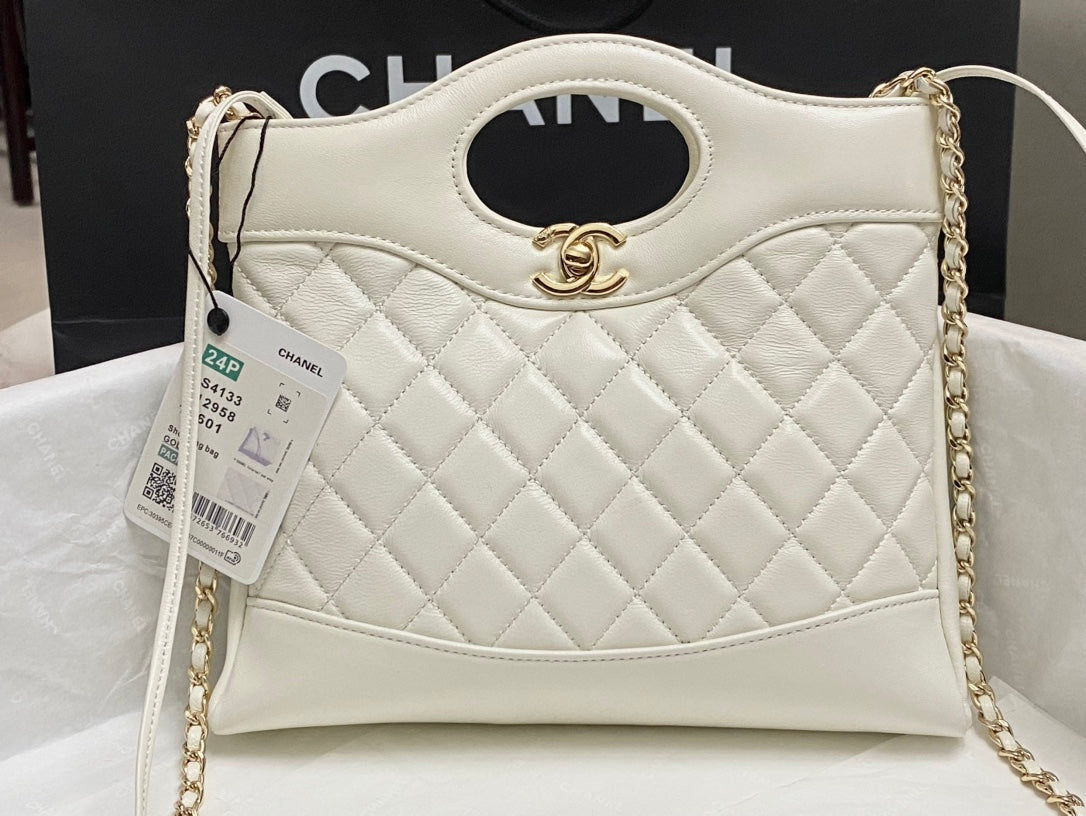 SAC SHOPPING CC MINI 23 EN CUIR DE VEAU BLANC
