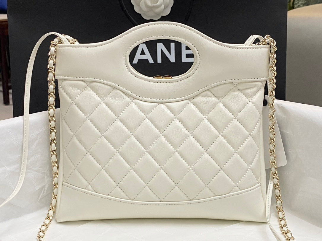 SAC SHOPPING CC MINI 23 EN CUIR DE VEAU BLANC