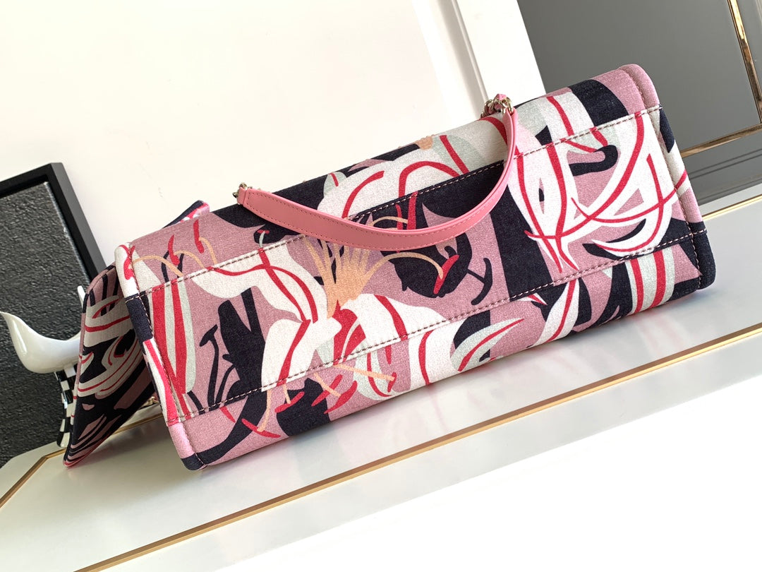 SAC CABAS CLASSIQUE CC GRAND MODÈLE 38 EN TOILE MULTICOLORE ROSE PÂLE
