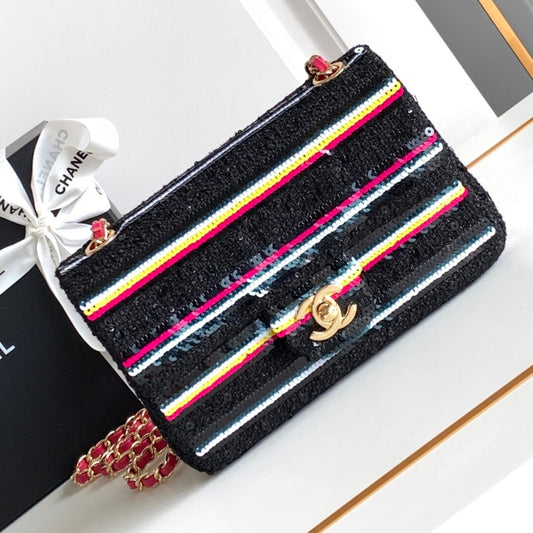 MINI SAC CLASSIQUE 20 EN TWEED BRODÉ DE PAILLETTES NOIR