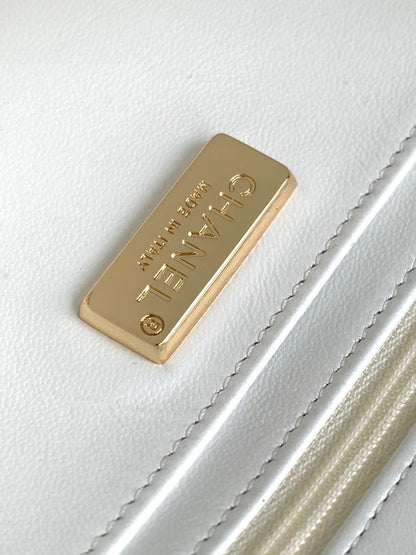 MINI SAC À MAIN CLASSIQUE 20 EN TWEED BRODÉ DE PAILLETTES BLANC