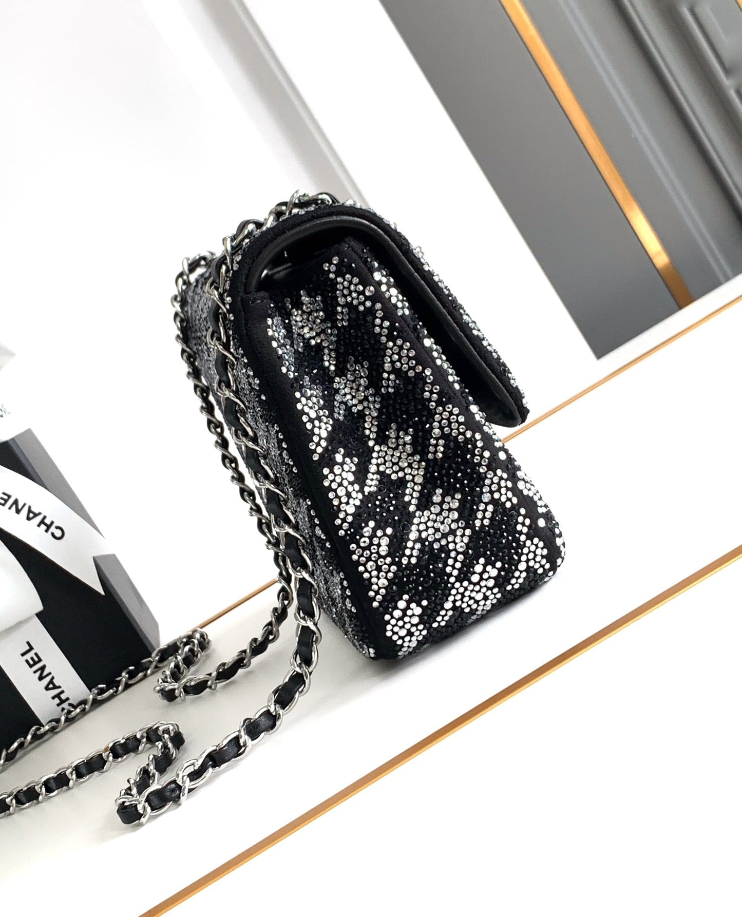 Sac de soirée CC 21 en veau noir et argent