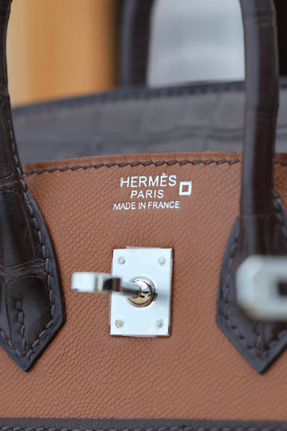 BIRKIN FAUBOURG TOUCH 20 IN CHOCOLATE MIX BRONZE BROWN CALFSKIN WITH SILVER HARDWARE (MADE-TO-ODER)