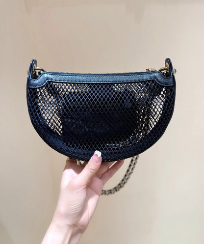 POCHETTE FILET 22 EN CUIR D'AGNEAU EFFET NOIR MÉTALLISÉ DORÉ