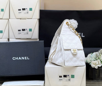 SAC À MAIN CC 25 BLANC CUIR DE VEAU GRAINÉ 30 MÉTAL DORÉ