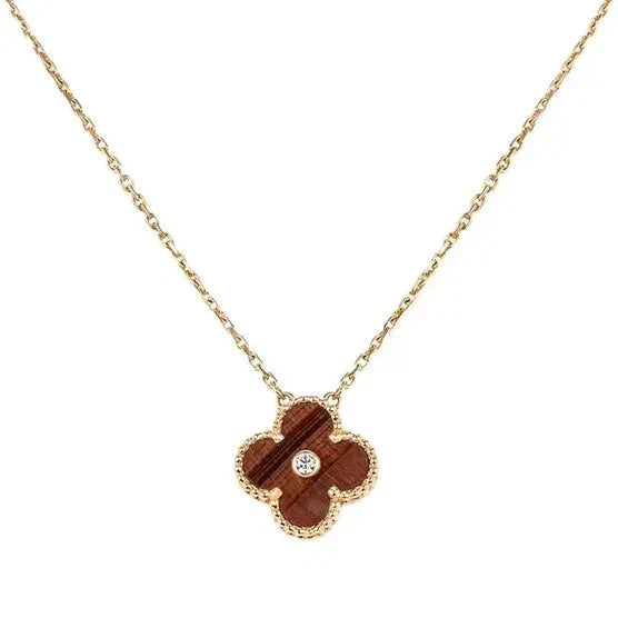 [Shinejoy]CLOVER 15MM DIAMOND AND YELLOW TIGER'S EYE AGATE necklace
