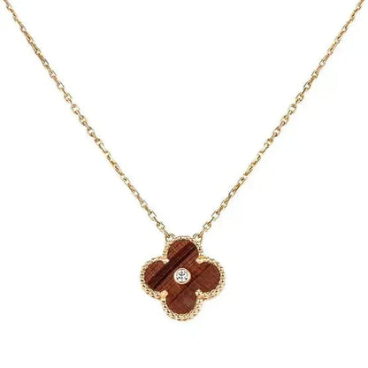 [Shinejoy]CLOVER 15MM DIAMOND AND YELLOW TIGER'S EYE AGATE necklace