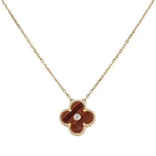 [Shinejoy]CLOVER 15MM DIAMOND AND YELLOW TIGER'S EYE AGATE necklace