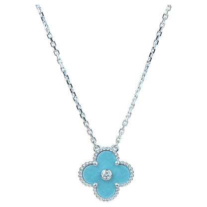 [Shinejoy]CLOVER 15MM DIAMOND SVRES PORCELAIN  NECKLACE SILVER