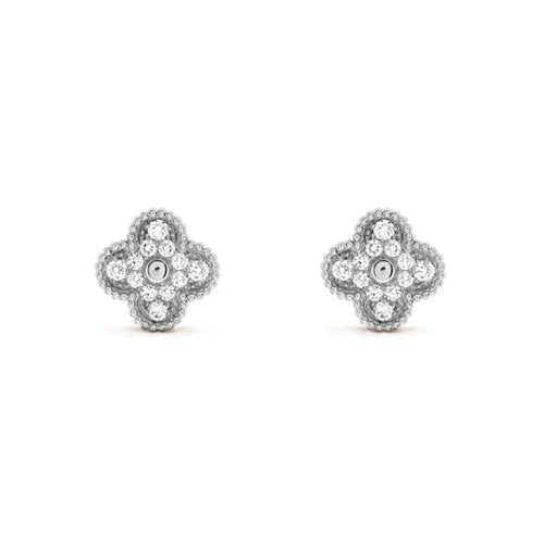 [Shinejoy]CLOVER 1 MOTIFS DIAMOND STUD EARRINGS SILVER