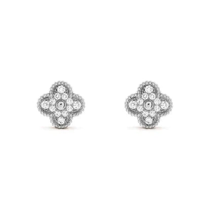[Shinejoy]CLOVER 1 MOTIFS DIAMOND STUD EARRINGS SILVER