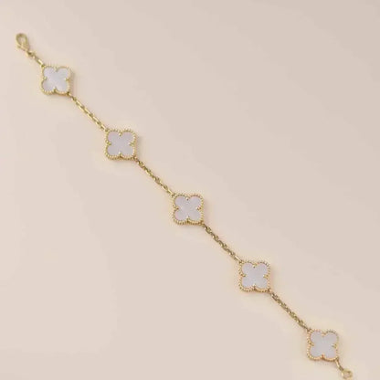 [Shinejoy]CLOVER WHITE PEARL MOP 5 MOTIF BRACELET COLLECTION