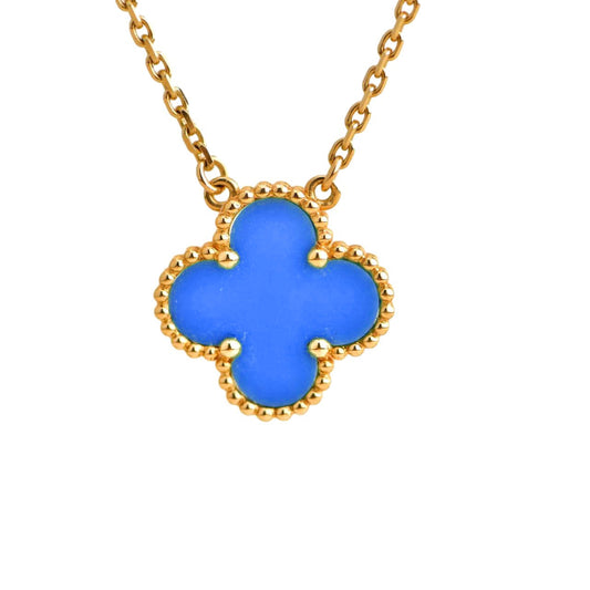 [Shinejoy]CLOVER 15MM BLUE AGATE NECKLACE