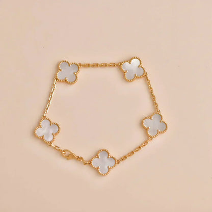 [Shinejoy]CLOVER WHITE PEARL MOP 5 MOTIF BRACELET COLLECTION