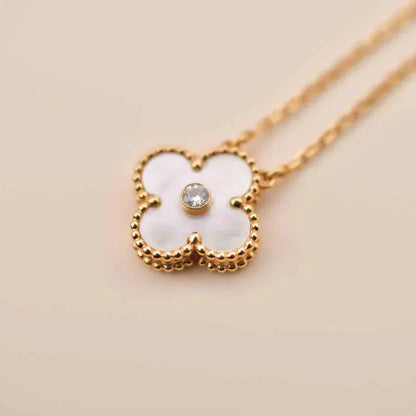 [Shinejoy]CLOVER 15MM DIAMOND WHITE FRITILLARIA NECKLACE