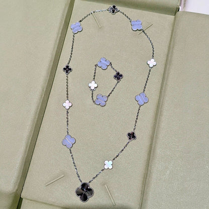 [Shinejoy]DETACHABLE CLOVER 15(11+4) FLOWER SILVER NECKLACE SET