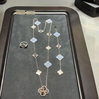 [Shinejoy]DETACHABLE CLOVER 15(11+4) FLOWER SILVER NECKLACE SET