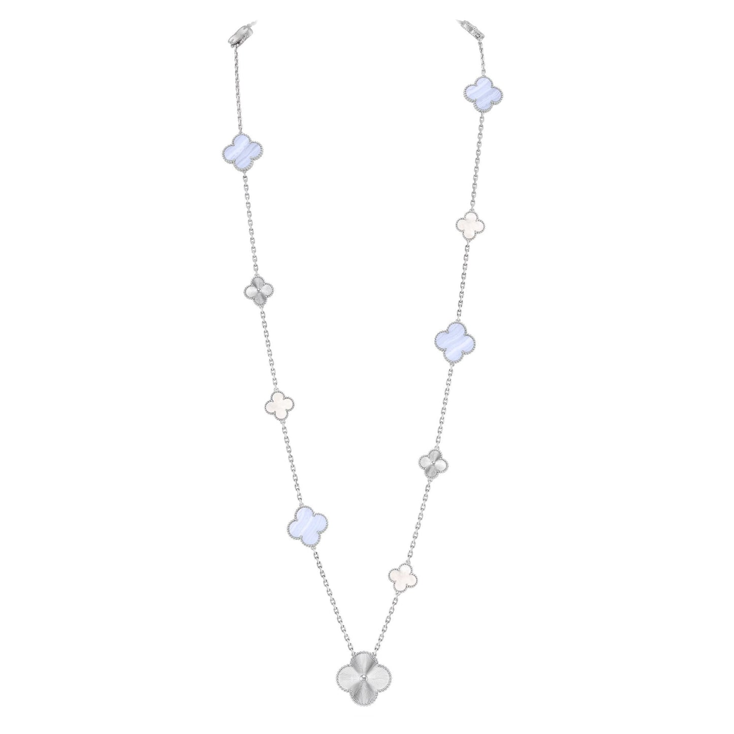 [Shinejoy]DETACHABLE CLOVER 15(11+4) FLOWER SILVER NECKLACE SET