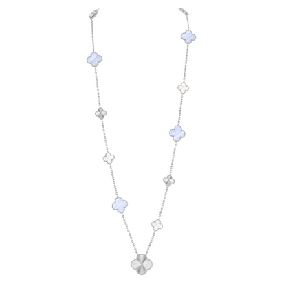 [Shinejoy]DETACHABLE CLOVER 15(11+4) FLOWER SILVER NECKLACE SET