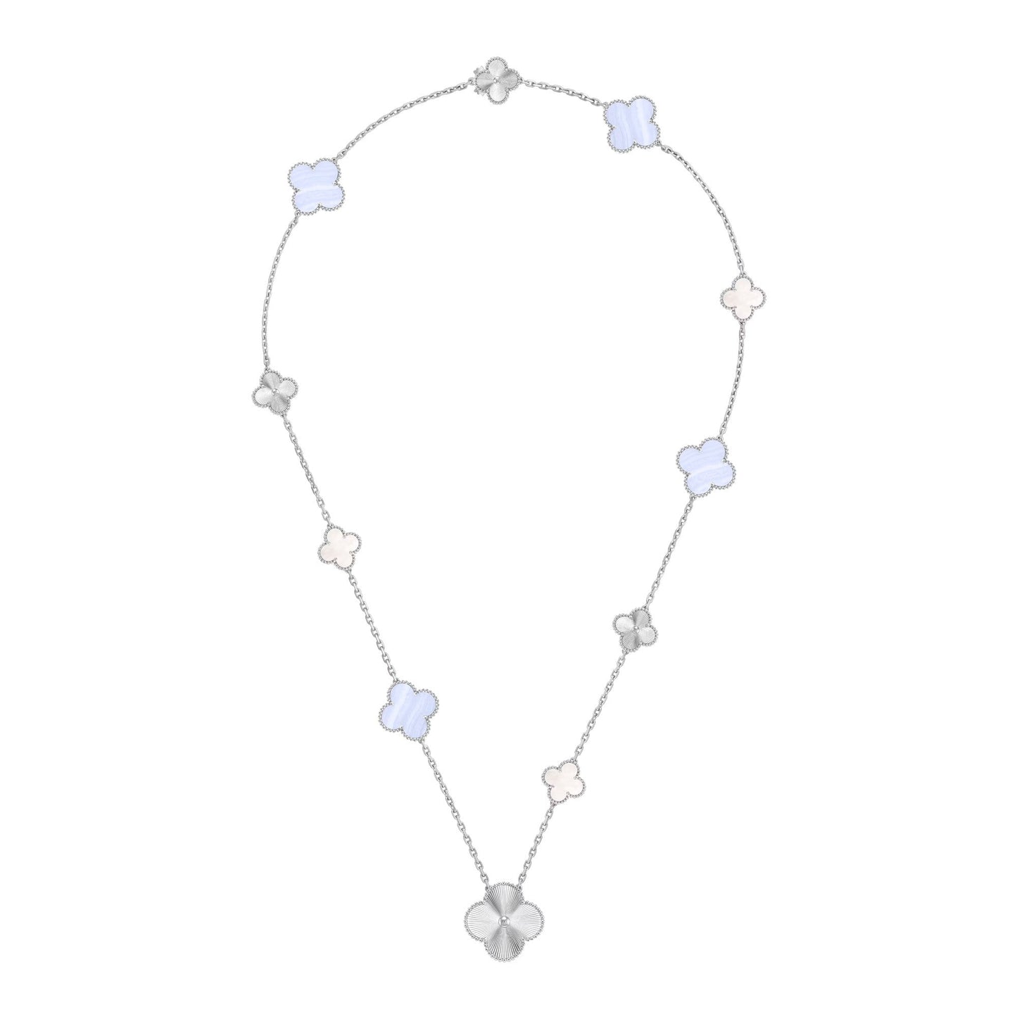 [Shinejoy]DETACHABLE CLOVER 15(11+4) FLOWER SILVER NECKLACE SET